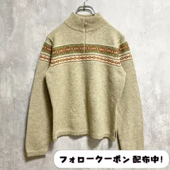 古着　used　WOOLRICH　ウールリッチ　長袖フェアアイル柄ハーフジップニット　セーター　ベージュ　レトロ