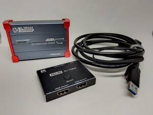 美品TreasLin Live Gamer HSV3218 [4Kパススルー対応 ゲームキャプチャーボックス]＋CABLEDECONN HDMI 2.1 分配器 切替器ウルトラHD 8K 