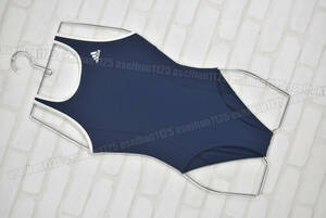 adidas アディダス 449815 白パイピングワンピース水着 女子競泳水着 ネイビー サイズ150（SS~S相当）