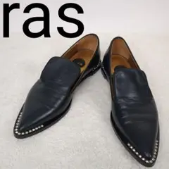 【美品】ras ラス　ポインテッドトゥ　レザー　黒　ビジュー　スタッズ