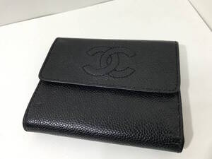 #2【CHANEL】シャネル 二つ折り 財布 ココマーク ラムスキン ウォレット コインケース付き シール有り ブラック系 黒系