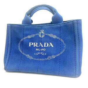 M：中古　プラダ　PRADA CANAPA カナパトート　トートバッグ　ハンドバッグ　コットンキャンパス　ブルー　青　