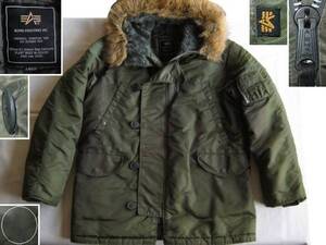 ★古着 ALPHA アルファ N-3B L オリーブグリーン PARKA,EXTREME COLD WEATHER TYPE N-3B(N) ファー フライトジャケット ミリタリーコート★