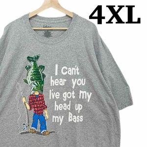 メンズ　Tシャツ オーバーサイズ　ビッグプリント　釣り　バス　グレー　【4XL】