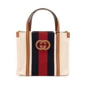 GUCCI グッチ インターロッキングG ミニトートバッグ 727735 ハンド ショルダー キャンバス×レザー ベージュ×ネイビー×レッド×グリーン