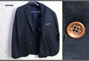 新品アルチザン 春夏 日本製 ウール リネン ジャージー ジャケット/M/紺 定価8.2万円/ARTISAN MEN/2