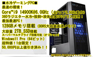 ■最速水冷■i9 14900K@全コア5.5GHz（TB：6.0GHz）,DDR5-128GB,2TB-SSD, 殻割クマメタル,ヤフオク初！特別仕様！360サイズ水冷　win11