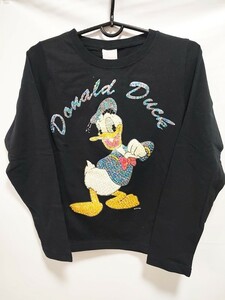 新品未使用 Disney ディズニー 公式 ビジュー付き スパンコール Tシャツ ドナルド 黒 ブラック Mサイズ