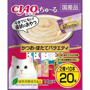 （まとめ買い）いなばペットフード CIAO ちゅ～る かつお・ほたてバラエティ 14g×20本 猫用おやつ 〔×4〕