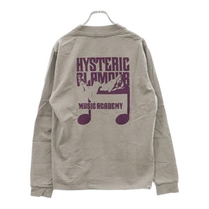 HYSTERIC GLAMOUR ヒステリックグラマー モックネック 胸ポケット プリント長袖Tシャツ グレー