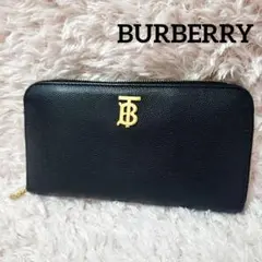 BURBERRY TBロゴエルモアブラックレザーラウンドファスナー長財布 美品