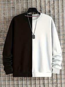 シンプル ツートンカラー 薄手トレーナー 長袖シャツ 224 白黒 ストリート ヤクザ ヤンキー オラオラ系 ホスト 服 メンズ ファッション