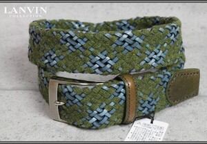 新品 ランバン コレクション/LANVIN COLLECTION 日本製 最高級 ウール レザー メッシュ ベルトM緑青 定価2万円