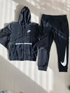 美品 NIKEナイキ ナイロンスウェット ジップパーカー パンツ ブラック M