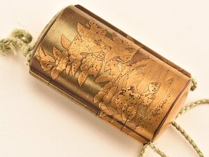 【流】時代漆器 江戸時代 本金蒔絵花図印籠 DJ319