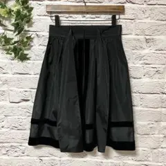【エムズグレイシー】　ひざ丈フレア巻きスカート　9号（M相当）　透け感　日本製