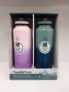 新品【ThermoFlask ステンレスサーモマグ 1.2L×2本】ピンク＆グリーン ハンドル付 真空断熱 水筒 熱中症対策 水分補給 サーモフラスク