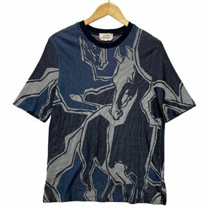 HERMES エルメス Dance of Horses Light 馬柄 鹿の子 半袖Ｔシャツ 青系 サイズS 国内正規品 / 34544