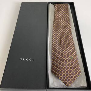 グッチ（GUCCI） ボルドー黄色丸四角GG柄ネクタイ