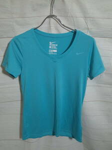 レディース pk306 THE NIKE TEE ナイキ DRY-FIT ドライフィット ワンポイント ロゴ Vネック 半袖Tシャツ L 水色 トレーニングシャツ