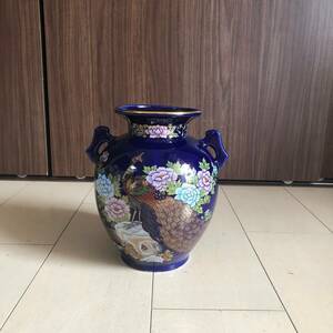 九谷 　飾壼 華道具　花瓶 花入 花生 　高さ約21cm