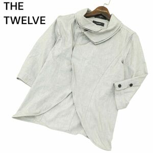THE TWELVE ザ トゥエルブ 春夏 リネン混★ 7分袖 変形デザイン ドレープネック シャツ ジャケット Sz.46　メンズ 日本製　A4T02822_3#M