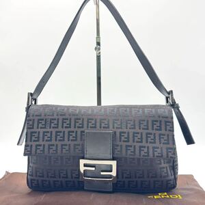 1円【極美品】FENDI フェンディ マンマバケット ハンドバッグ ワンショルダー FF ロゴ ズッカ ズッキーノ SV金具 ナイロン レザー ブラウン