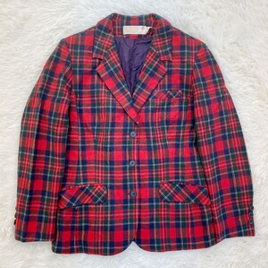 美品　70s　USA製　PENDLETON　ペンドルトン　タータンチェック　ウールジャケット　テーラードジャケット　14号　レディース　Mサイズ相当