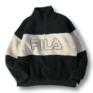 《良品◎》FILA フィラ★ビッグロゴ*ハーフジップ*ボアフリーストレーナー*ブラック/ホワイト*サイズF(MW4605)◆S80