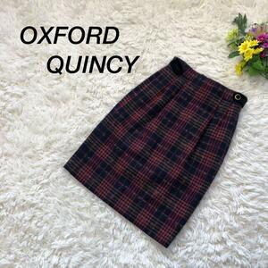 NS00017 OXFORD QUINCY オックスフォードクインシー タイトスカート チェック柄 毛100％ モヘヤ使用 ボタン欠損あり