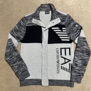 エンポリオアルマーニ■美品！EA7ワッペン&ブランドロゴ　ニットジャケット　Mサイズ　EMPORIOARMANI ニットカーディガン ラナウール