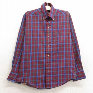 【30%OFF】古着 長袖 シャツ キッズ ボーイズ 子供服 80s ボタンダウン エンジ他 チェック 24aug31 3OF