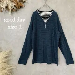 1201 【good day】 カットソー ロンT 長袖シャツ ボーダー