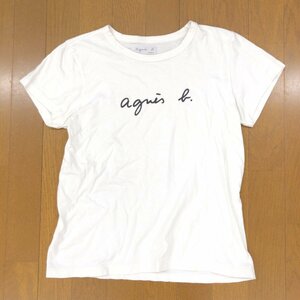 agnes b. アニエスベー コットン100% ロゴプリント Tシャツ 2(M) 白 ホワイト 日本製 カットソー 半袖 国内正規品 レディース 女性用