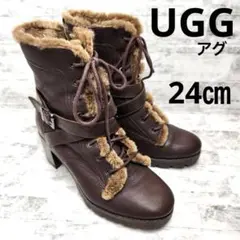 【希少美品】UGG アグ　裏ボア レースアップ　ムートンコンバットブーツ 茶