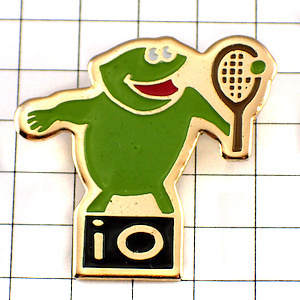 ピンバッジ・テニス選手のカエル緑蛙ラケット緑の球◆フランス限定ピンズ◆レアなヴィンテージものピンバッチ