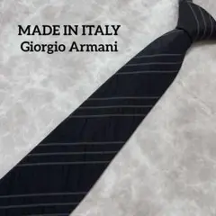 極美品 未使用 ジョルジオアルマーニ ネクタイ ブラック ストライプ ドット 黒
