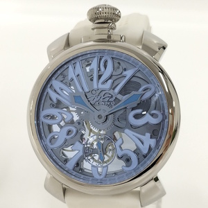 【中古】GaGa MILANO マヌアーレ48MM メンズ 腕時計 スケルトン 手巻き SS ラバー ブルー文字盤 5310.01.SK