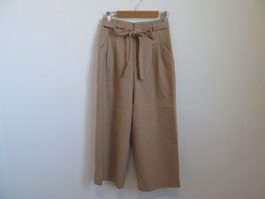 (58168)MACKINTOSH PHILOSOPHY　ハイウエスト　リネン　ワイド　クロップド　パンツ　ベージュ　34　日本製　リボン付き