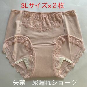 2枚組 3L 尿漏れパンツ 20cc 失禁ショーツ 軽失禁 ピンク　安心ショーツ 女性用 失禁パンツ レディース 婦人用