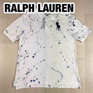 RALPH LAUREN ラルフローレン 半袖 ポロシャツ L/G (14-16) ユースサイズ ホワイト ドロッピング柄 刺繍ロゴ ビッグポニー