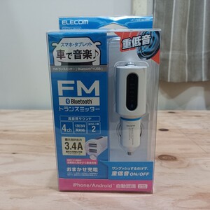 エレコム FMトランスミッター Bluetooth USB2ポート付 3.4A 重低音モード付 4チャンネル LAT-FMBTB04WH