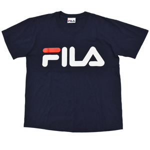 90s usa vintage【FILA】ビッグロゴ プリント Tシャツ 100%COTTON ネイビー 状態良 アメリカ製 size.M ヴィンテージ スポーツウェア