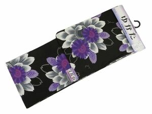 951eba yukata 浴衣 花葉 黒色【新品】