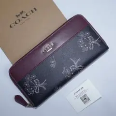 新品　COACH　コーチ　ボルドー　リボンブーケ柄 ブラック　長財布