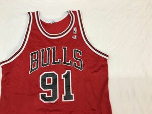 【古着GAME TOPSレアNBA champion BULLS RODMANユニフォームタンクトップ赤48】バスケブルズロッドマン大きめhiphopdanceビンテージvintage