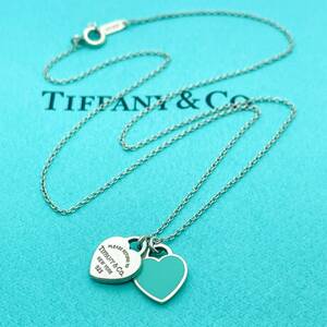 ティファニー ネックレス シルバー925 ダブルハート エナメル ブルー Tiffany&Co. /24-1044