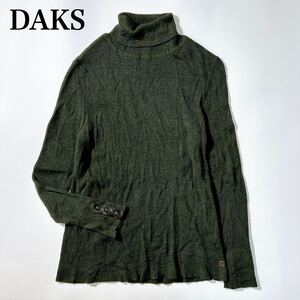 DAKS ダックス タートルニット 44 LL 袖チェック レディース C12528-51