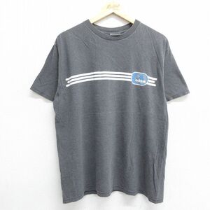 L/古着 アディダス adidas 半袖 ビンテージ Tシャツ メンズ 90s ワンポイントロゴ コットン クルーネック 濃グレー 霜降り 24jul11 中古