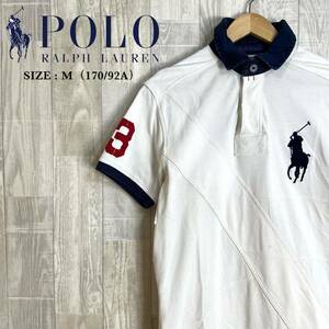 M3750 Polo by Ralph Lauren ポロラルフローレン 半袖ポロシャツ　Mサイズ　170/92A メンズ　白　ネイビー　綿100％　トップス